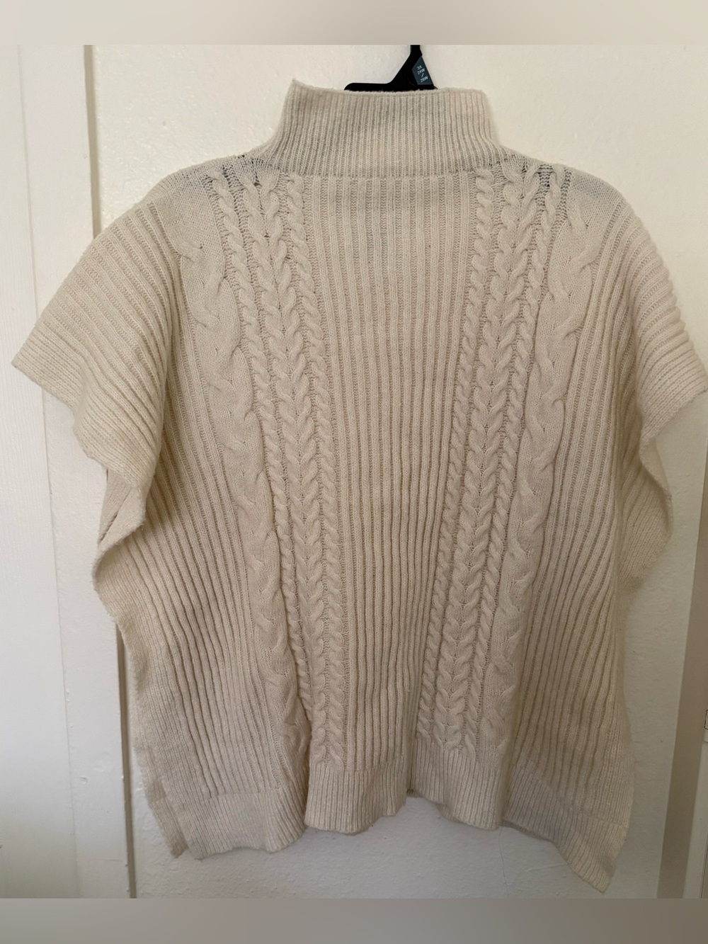 Cream Chunky Knit Turtle Neck Cable Knit Short Sleeve Shrug Poncho Women’s
